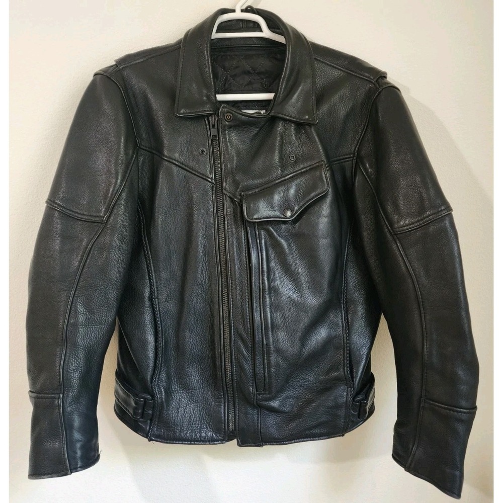Fox Creek Leather Motorcycle Jacket Mens 46 Black USA Biker Cruiser Heavy Riding